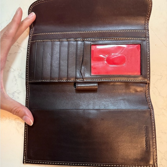 Dooney & Bourke Vintage Brown Canvas with Leather Trim Bifold Wallet Gold Buckle - Picture 13 of 16